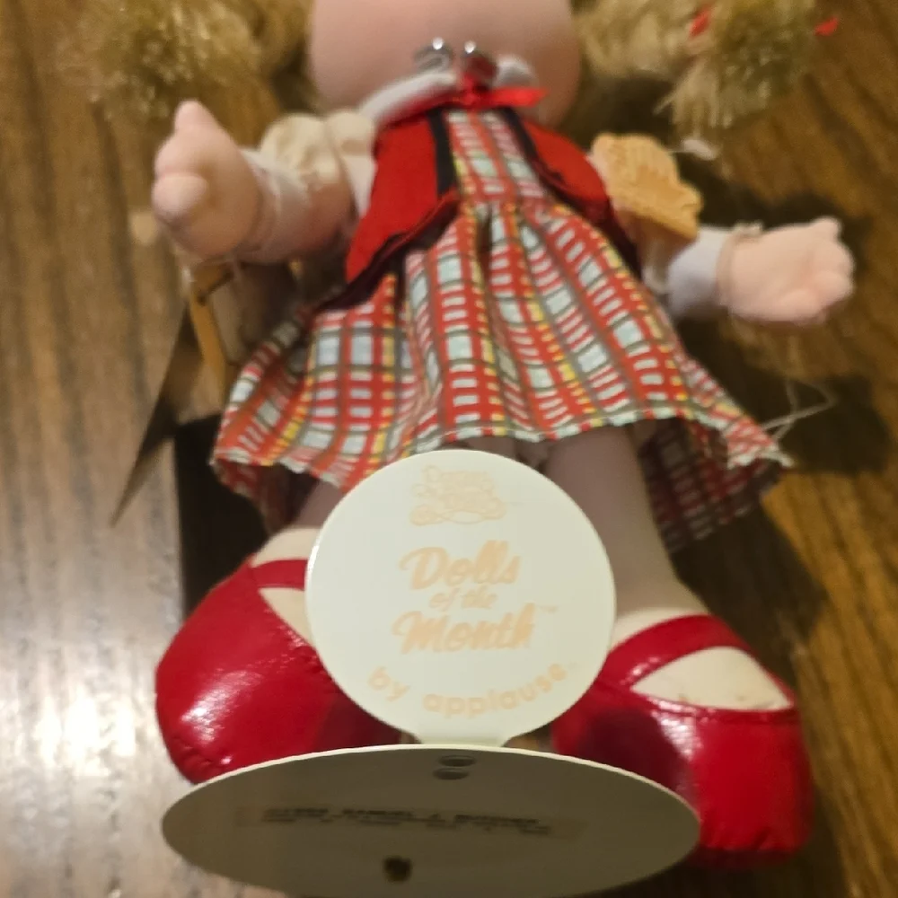 Precious Moments Doll with Red Plaid Dress